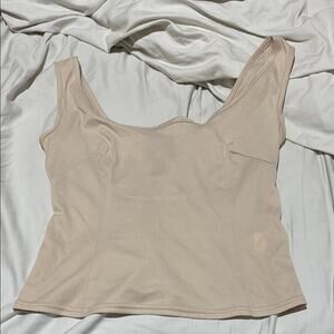 JS collection 6 Beige Sleeveless Top stretch scoop neck fitted shaped body euc
